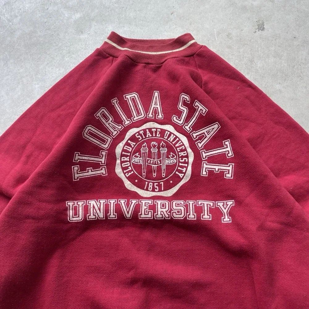 Vintage Florida State Flocked Crewneck‎ Sweatshirt FSU 70s Size Medium Red